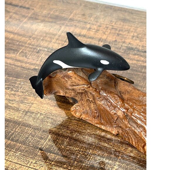 John Perry Orca Sculpture Burlwood Base Vintage Killer Whale Figurine Ocean Art - Picture 3 of 11